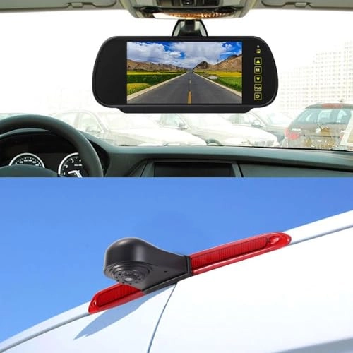 Rear View Mirror Monitor - 4.3 Inch Wired + Brake Light Camera - 1280 x 720 Night vision