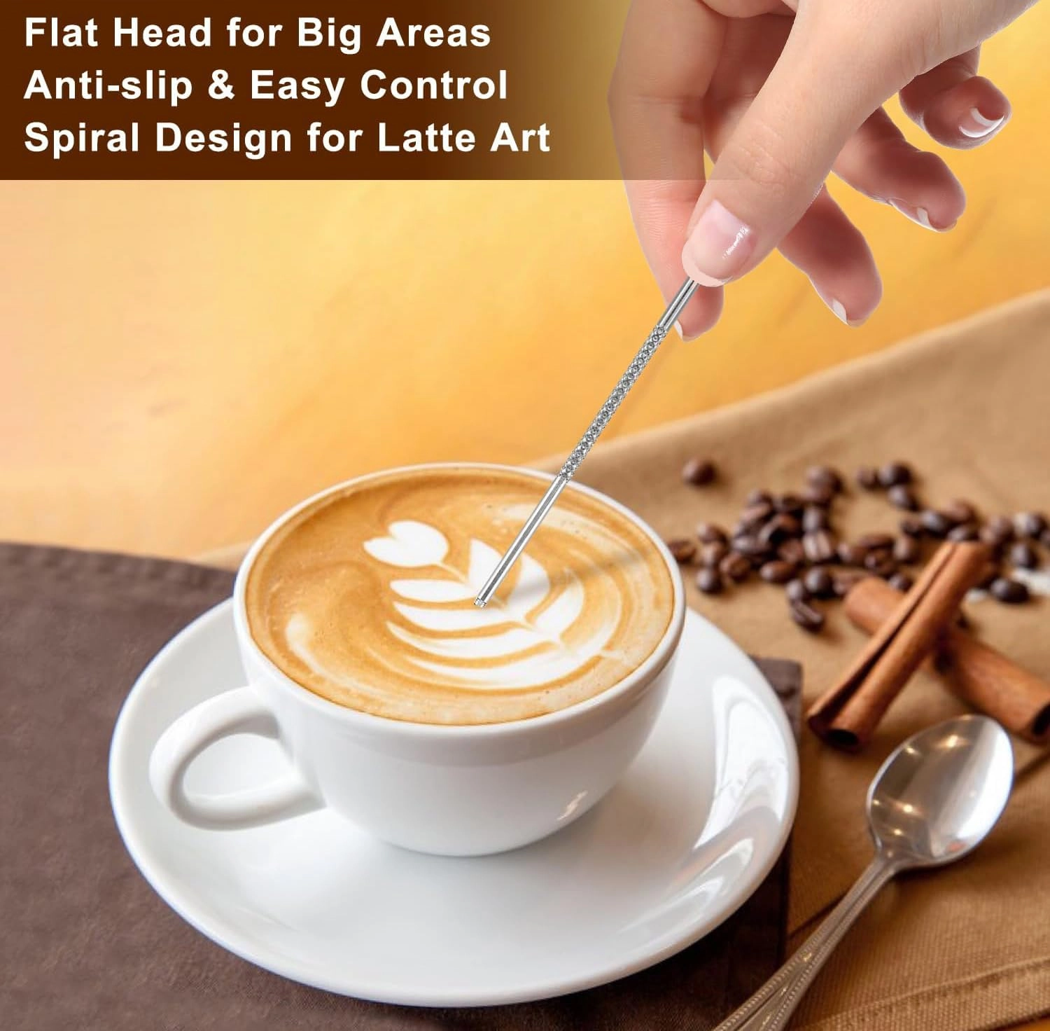 Coffee Tamper - 51mm + Tamper Mat + Milk Frother Jug - Stainless Steel + WDT Tool - 316 + Espresso Spoon + Latte Art Pen + Cappuccino Stencils - 16-Piece