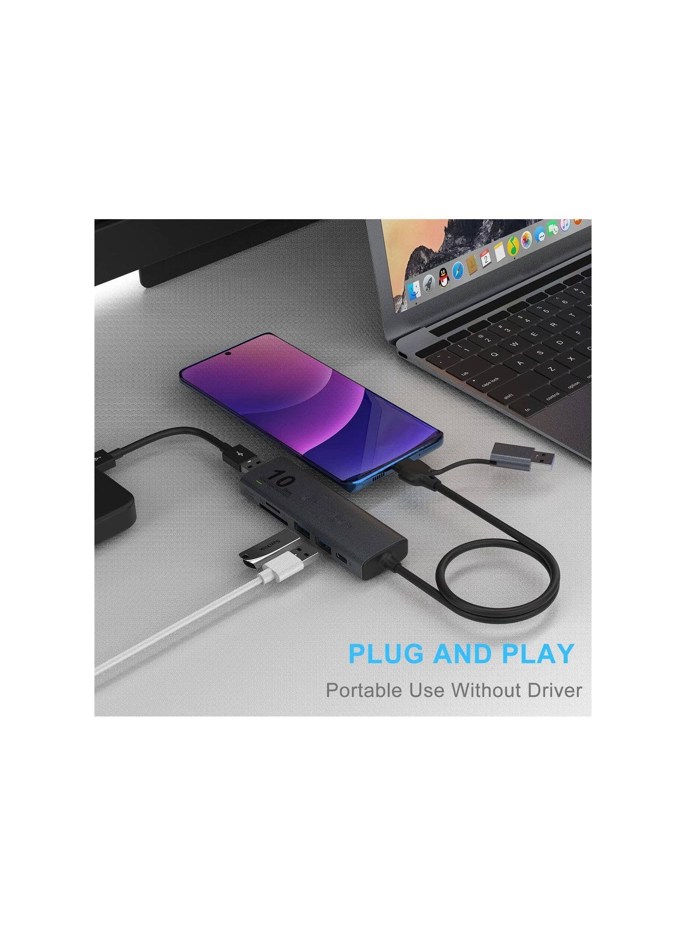 USB C USB HUB - USB 3.2 GEN 2 10G UHS-II SD Card Reader 3 USB A Ports