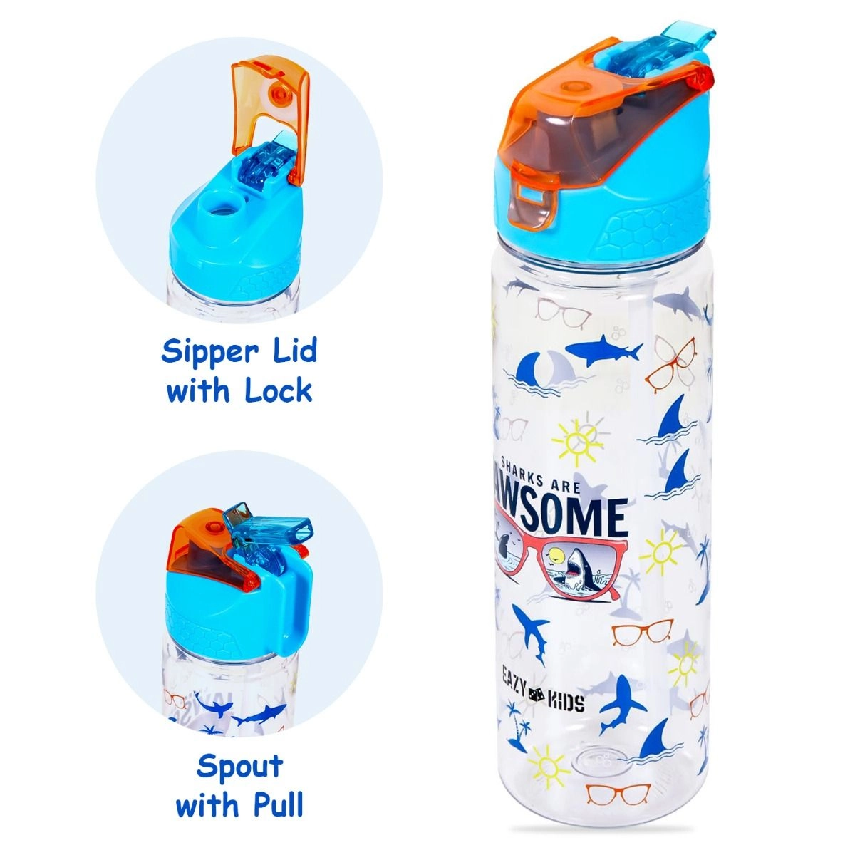 Lunch Box - 850ml Jawsome Blue + Tritan Water Bottle - 650ml + Snack Box