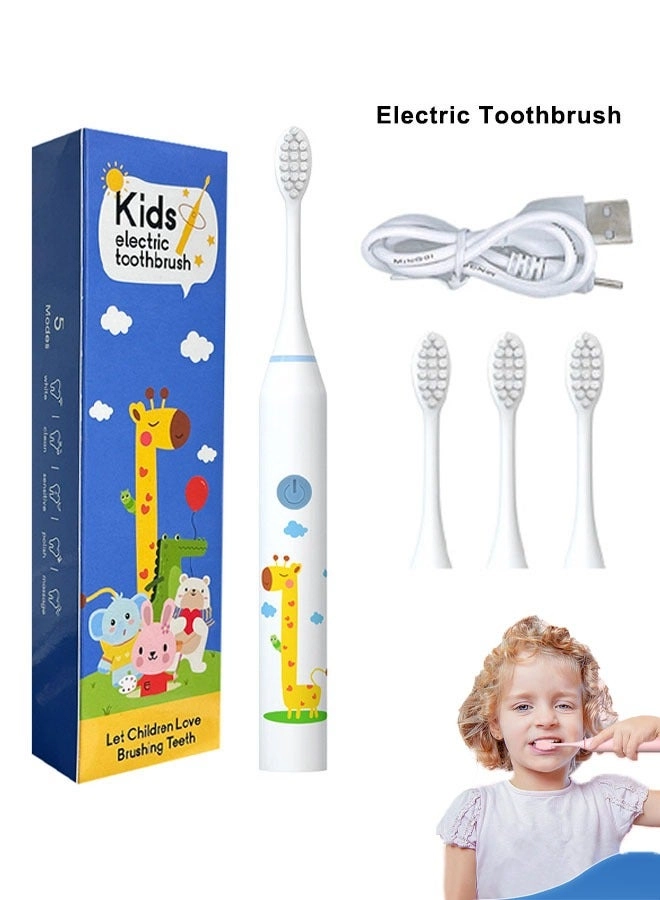 Kids Sonic Electric Toothbrush - USB-C Rechargeable 30s Reminder 4 Brush Heads
