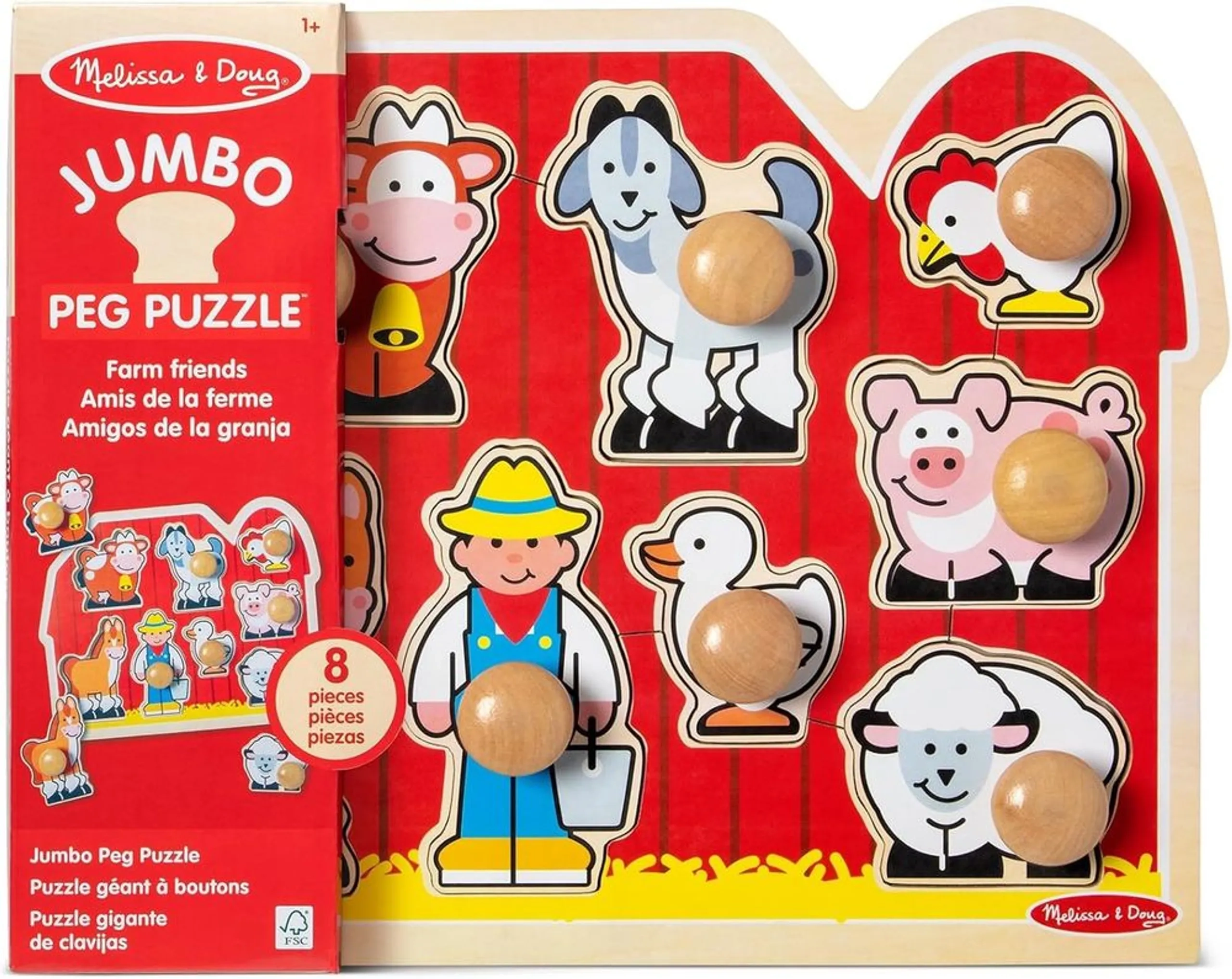 Melissa & Doug Jumbo Wooden Peg Puzzle Set - Suitable for 12 months & above 8 Pcs