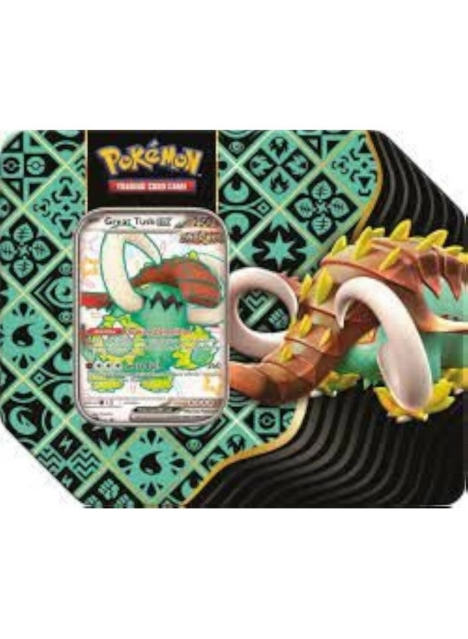 Paldean Fates Tin – Great Tusk ex - 1 Foil Promo Card 4 Booster Packs English