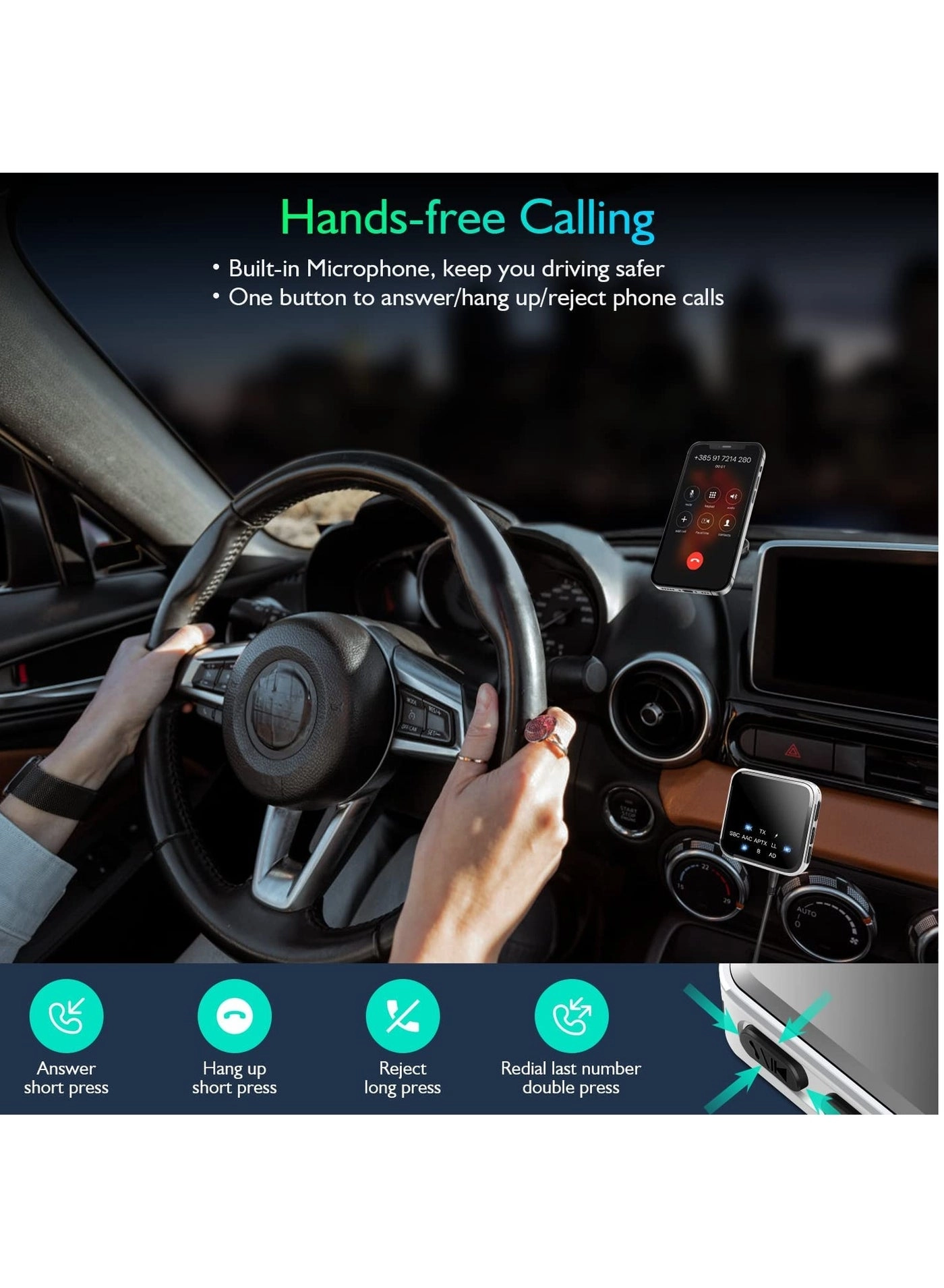 Bluetooth Transmitter & Receiver - Bluetooth 5.2 3.5mm AUX Built-in 250mAh Li-Polymer battery