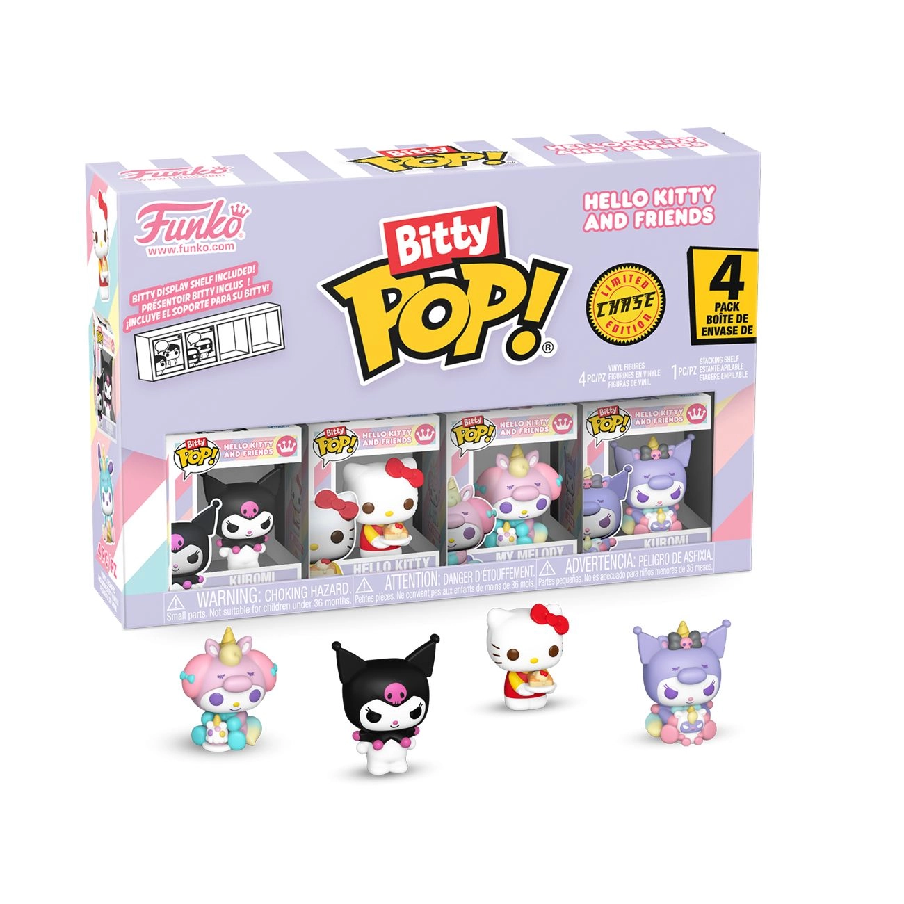 FUNKO TOYS Bitty POP! Figure Set - Kuromi + Hello Kitty - Dessert + My Melody - Unicorn + Chase - Sanrio - 4 pcs (FU85715)