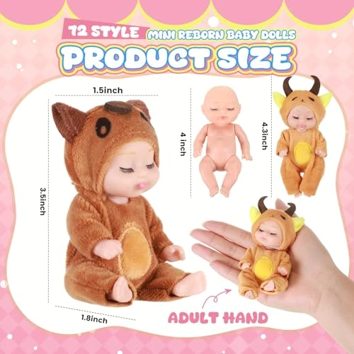 Mini Reborn Baby Doll - 12 Pcs 4 Inch PVC Clothes Set