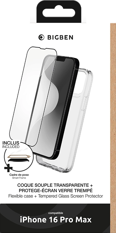 Transparent Case for iPhone16 Pro Max - TPU + Tempered Glass - 100% recycled glass + Smartframe