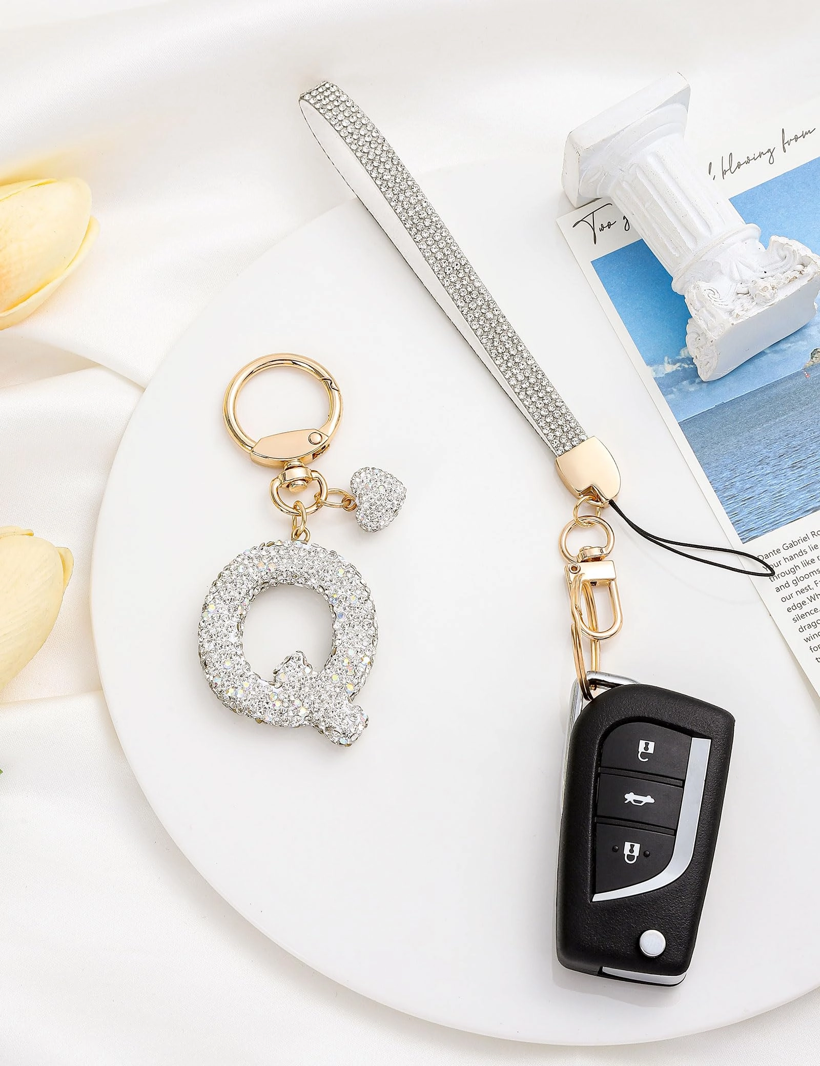 Initial Keychain - L Purple Rhinestone