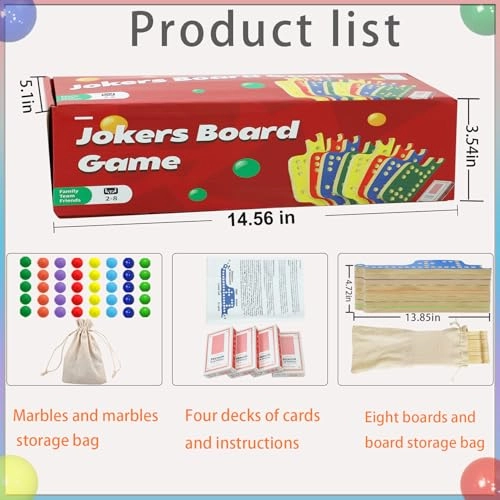 Jokers and Marbles - 8 Solid Wood Boards 40 Marbles 4 Decks of Cards