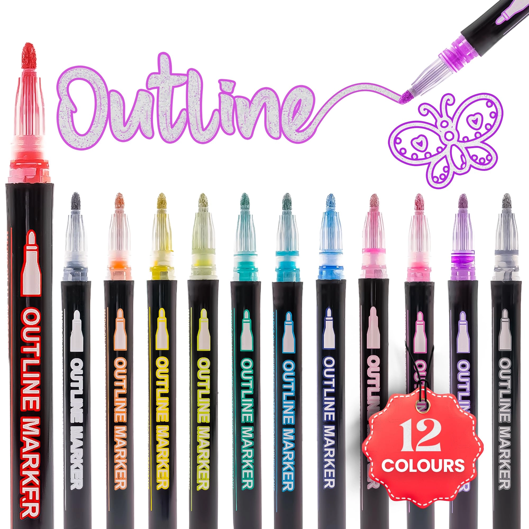 Emporrium Ltd Metallic Outline Marker Pens - Multicolour Medium