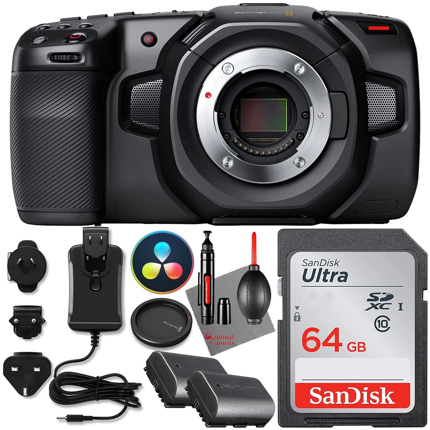 Blackmagic Design Pocket Cinema Camera 4K + iSeries 1309 Waterproof Case + Memory Card - 64GB + Battery Pack - 7.2V 2000mAh