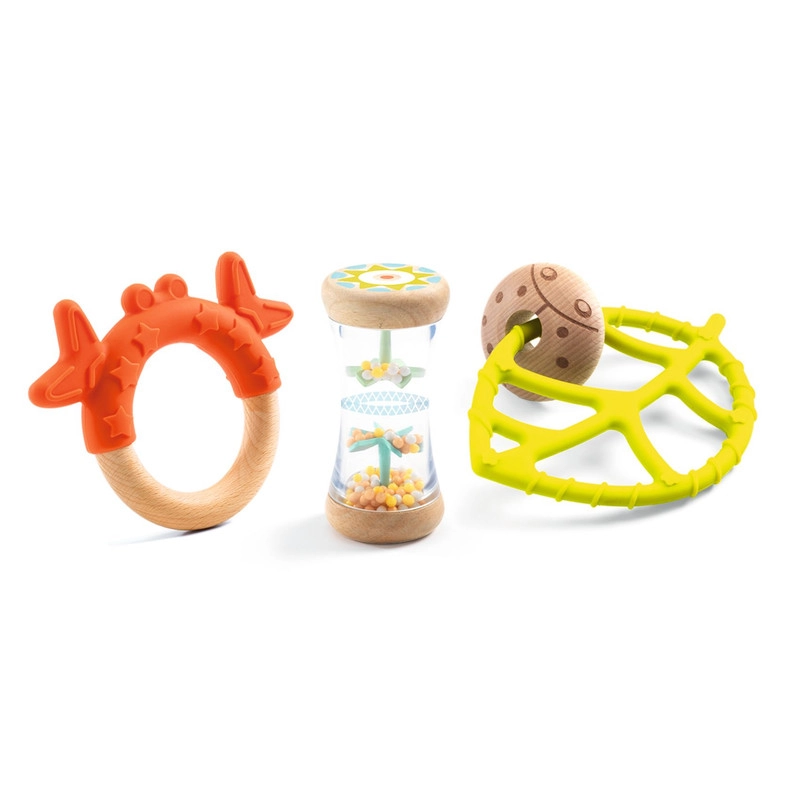 DJECO Hochet Teether - wood silicone Set