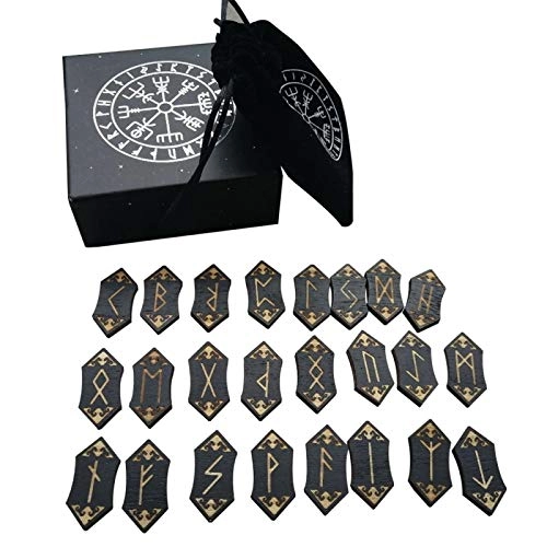 EMVANV Rune Divination Game Set - Handmade Wooden Dedicated Rune Storage Bag