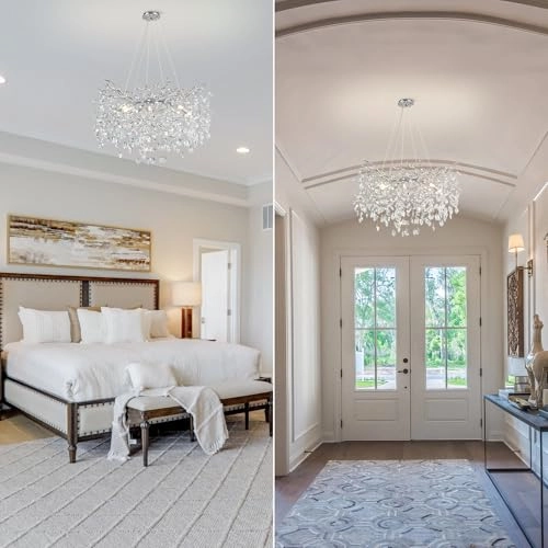 Round Crystal Chandelier - 3000 Kelvin Dimmable