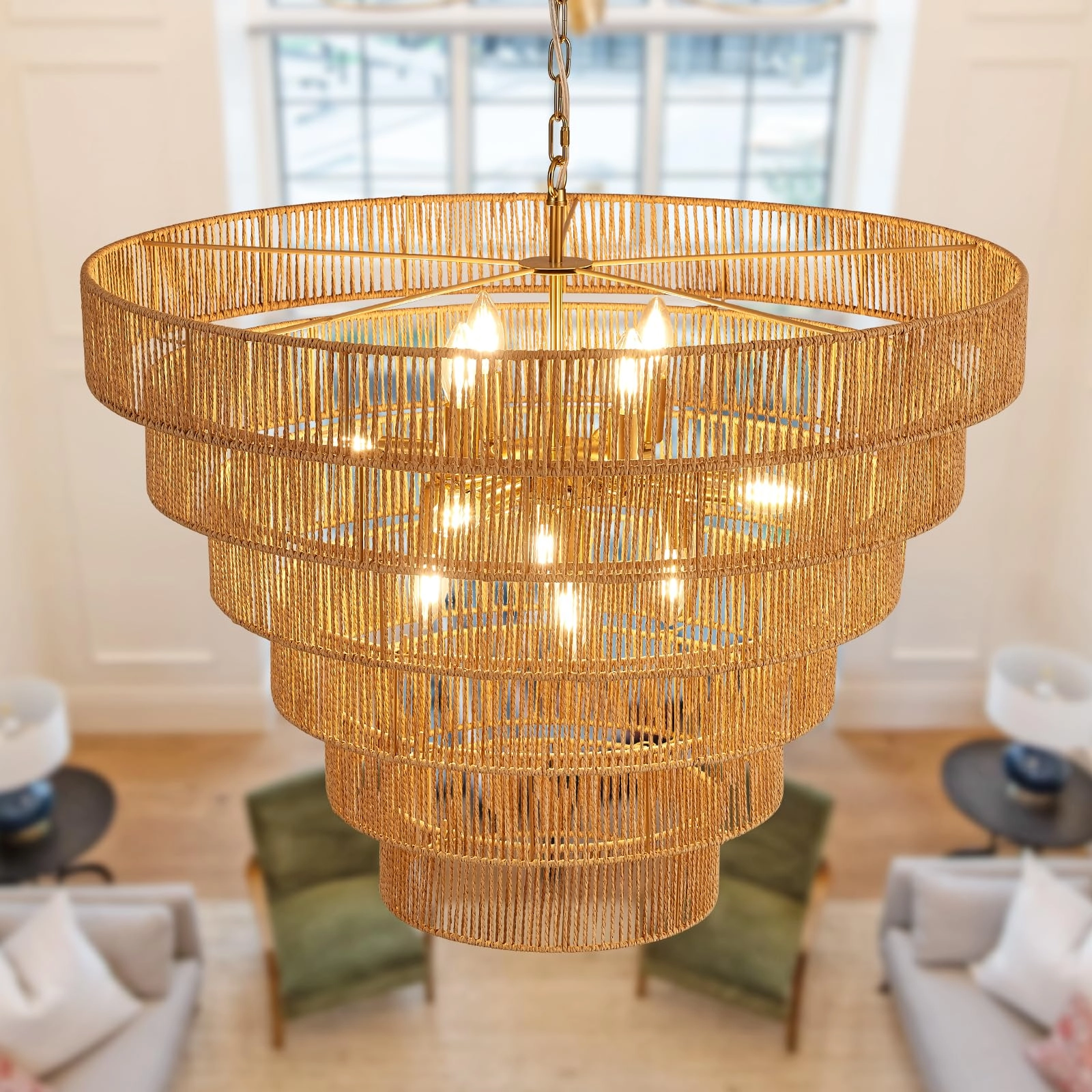 YOMECOO Rattan Chandelier - max 53.1"