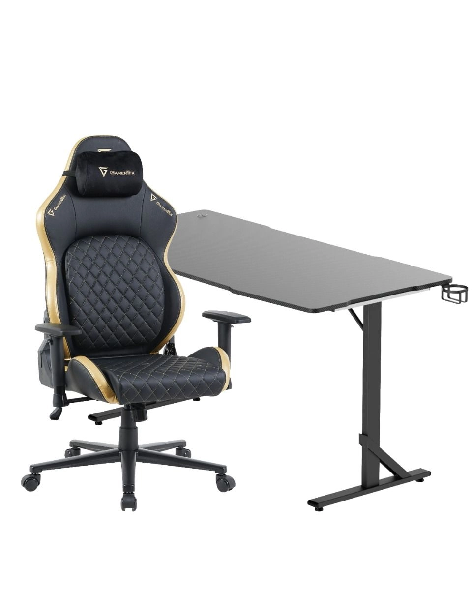 GamerTek Alpha Desk Pro - 140x72 cm + Valor Gaming Chair - Black/Golden Edition