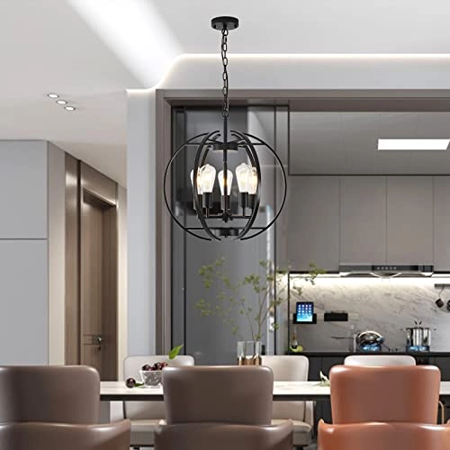 Large Lantern Globe - Black 5 Light