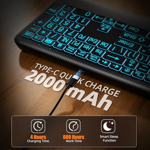 Large Print Backlit Wireless Keyboard - Wireless