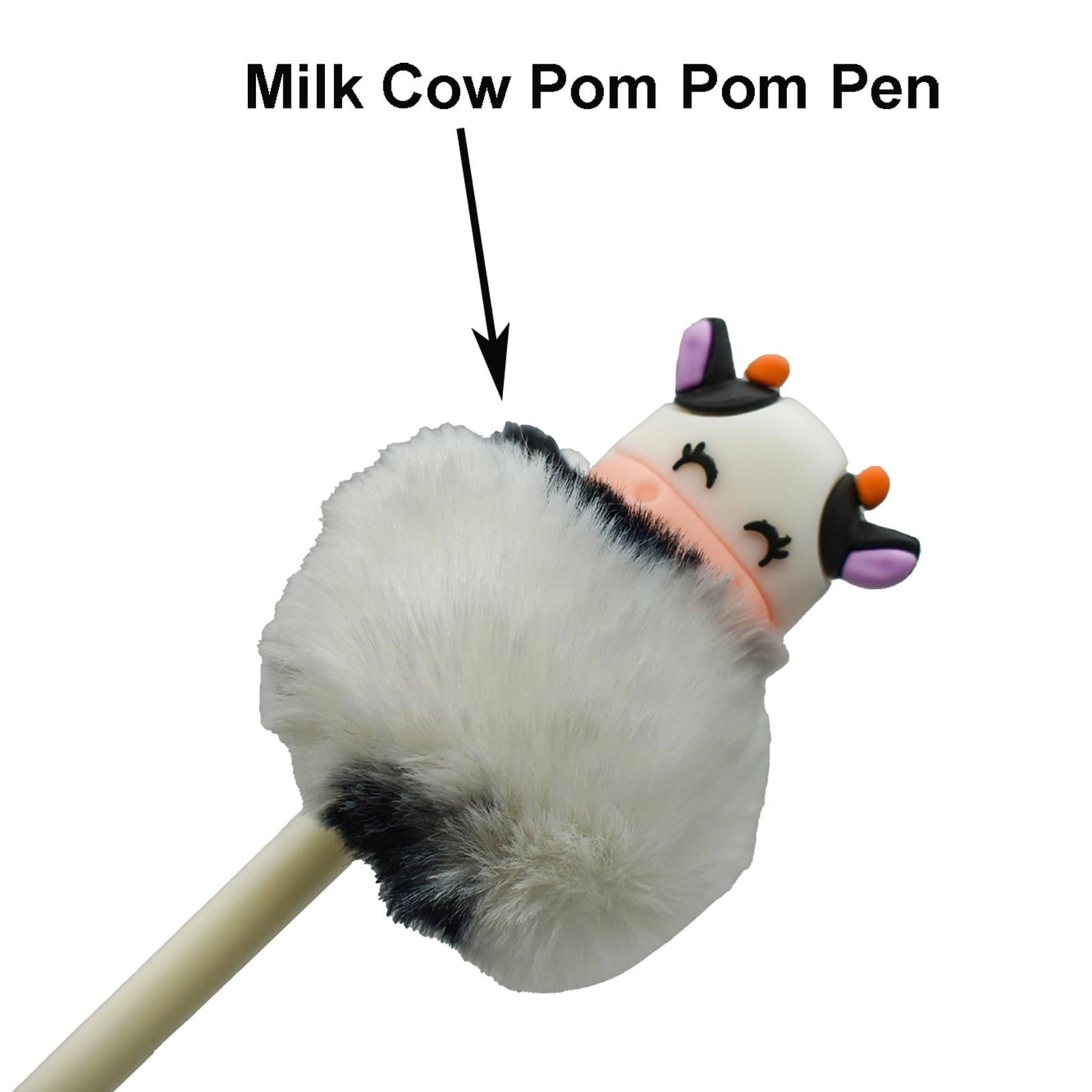 Plush Milk Cow Pom Pom Pen - 4 PCS 0.5 mm