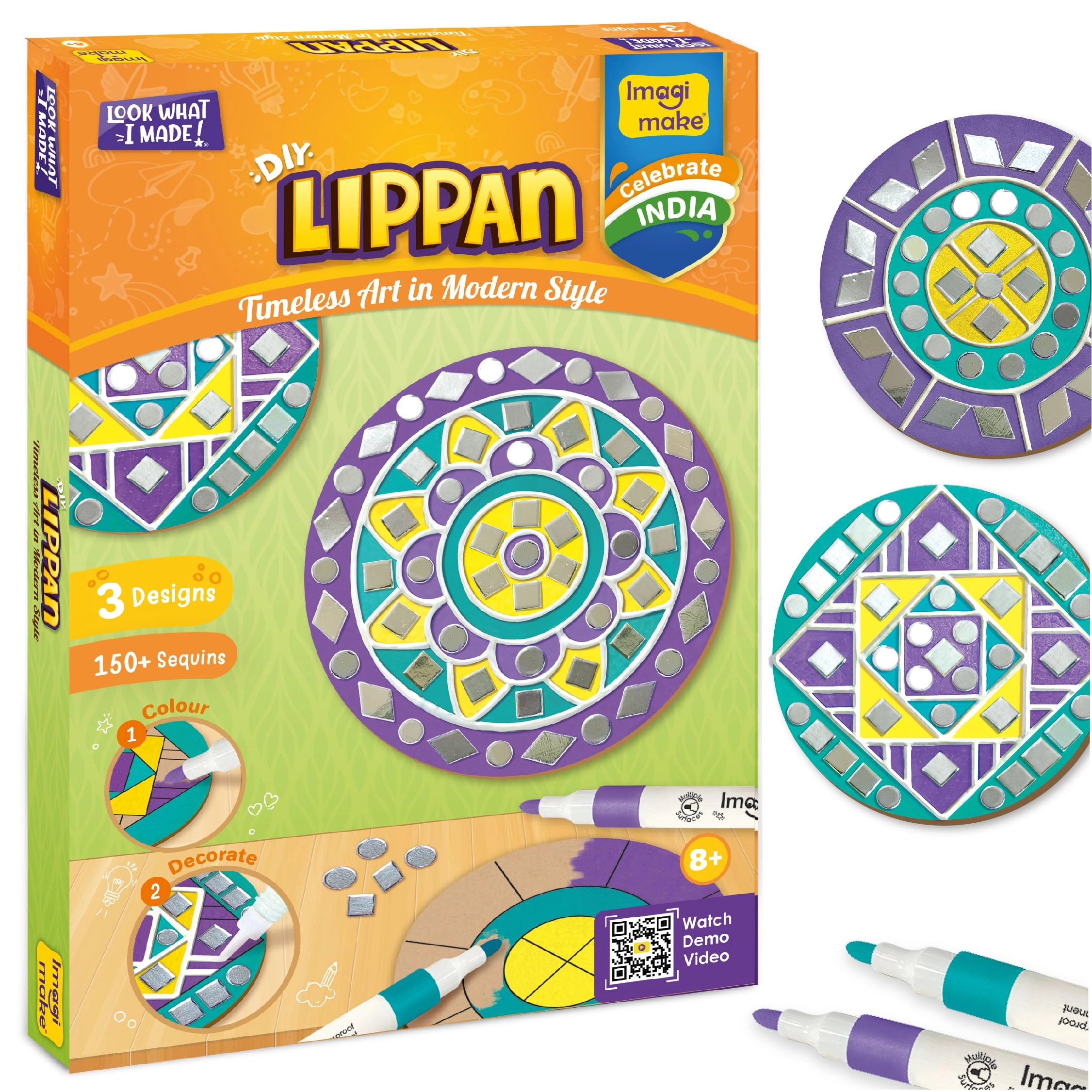 Imagimake Play Solutions Pvt Ltd, SurveyNo.371/A/3-4&5,GalaNo.02-03,101-03,202-03LotusIndustrial Park,Vasai Palghar,Maharashtra,401208 DIY Lippan Art Kit - 158 piece(s) 3 acrylic markers