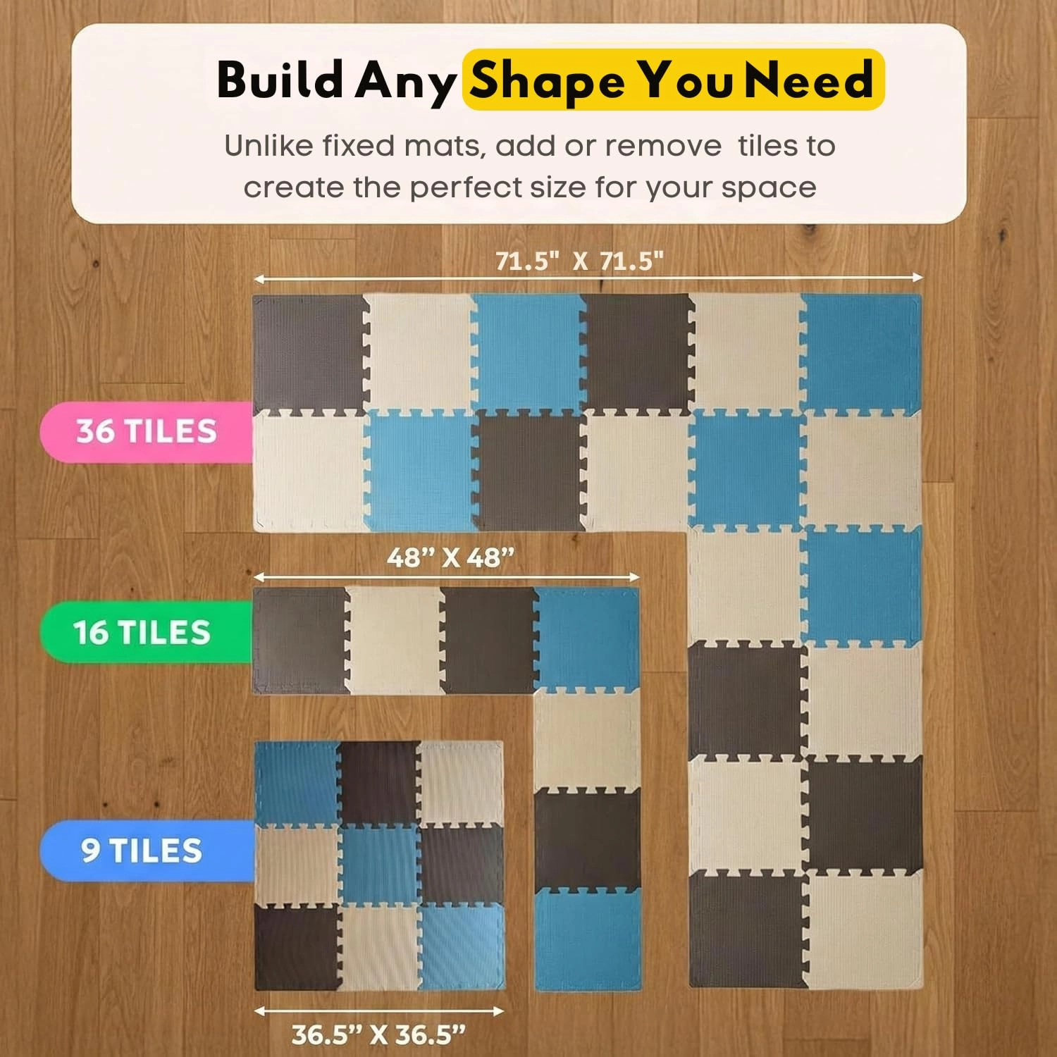 Baby Play Mat - 9 Tiles Cobalt-apricot-pine-gold