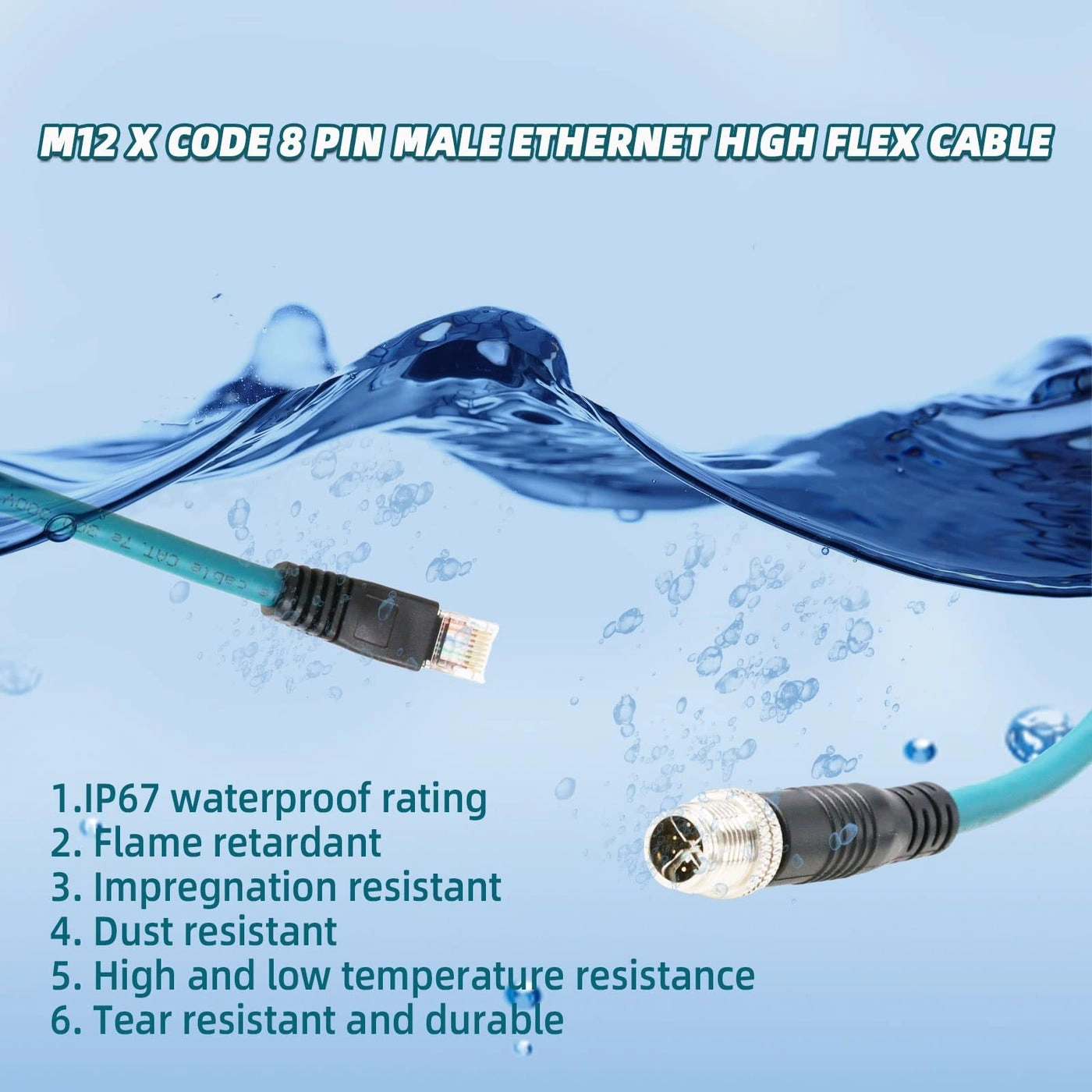 M12 8 Pin X-Coded Ethernet Cable - 9.8ft