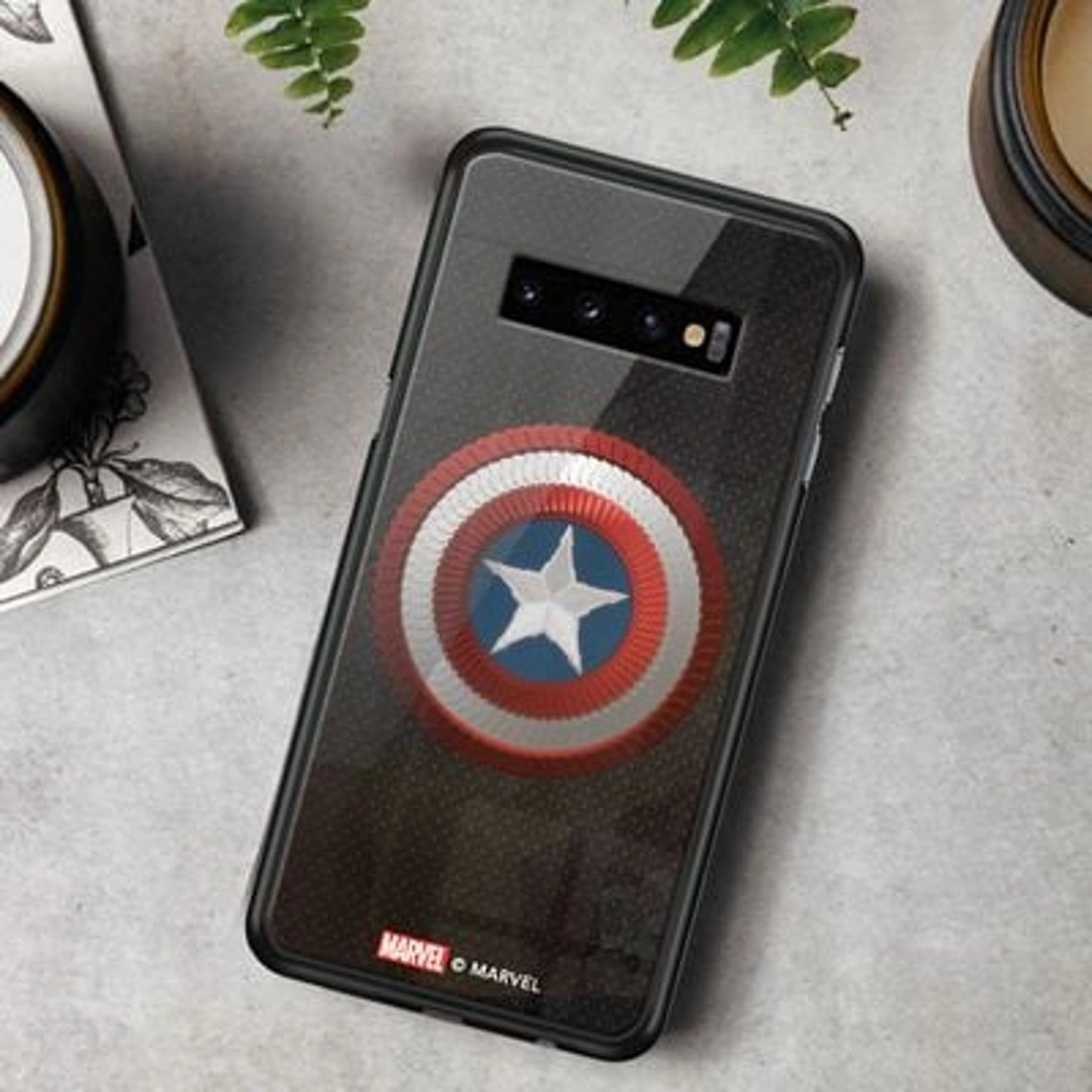 Vibranium Shield Back Case - TPU Bumper Case + Tempered Glass Back for Galaxy S10 Plus