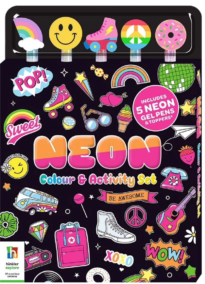 Hinkler Neon Colour & Activity Set - five gel pens