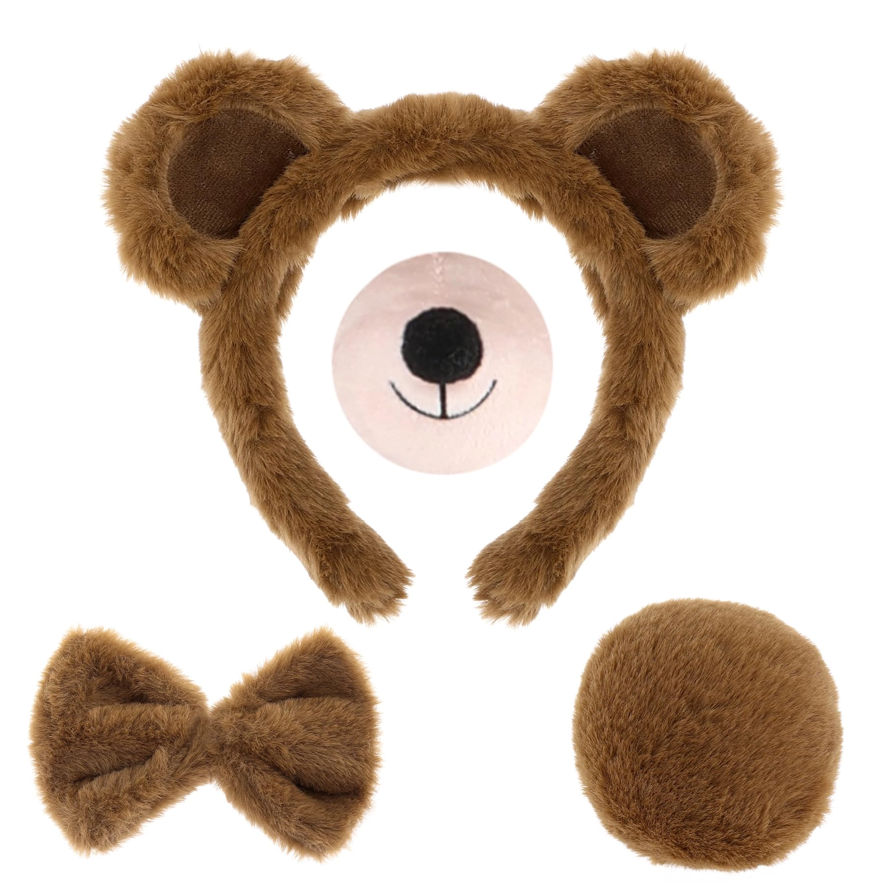 jmkcoz Bear Ears Headband and Tail Nose Bowtie - Bear 4 Count One Size