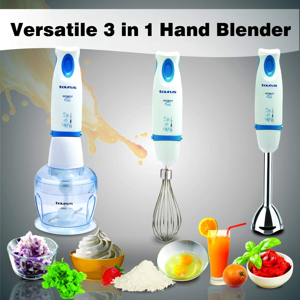 Robot 400 Plus INOX - 3in1 hand blender High efficiency chopper Includes whisker attachment