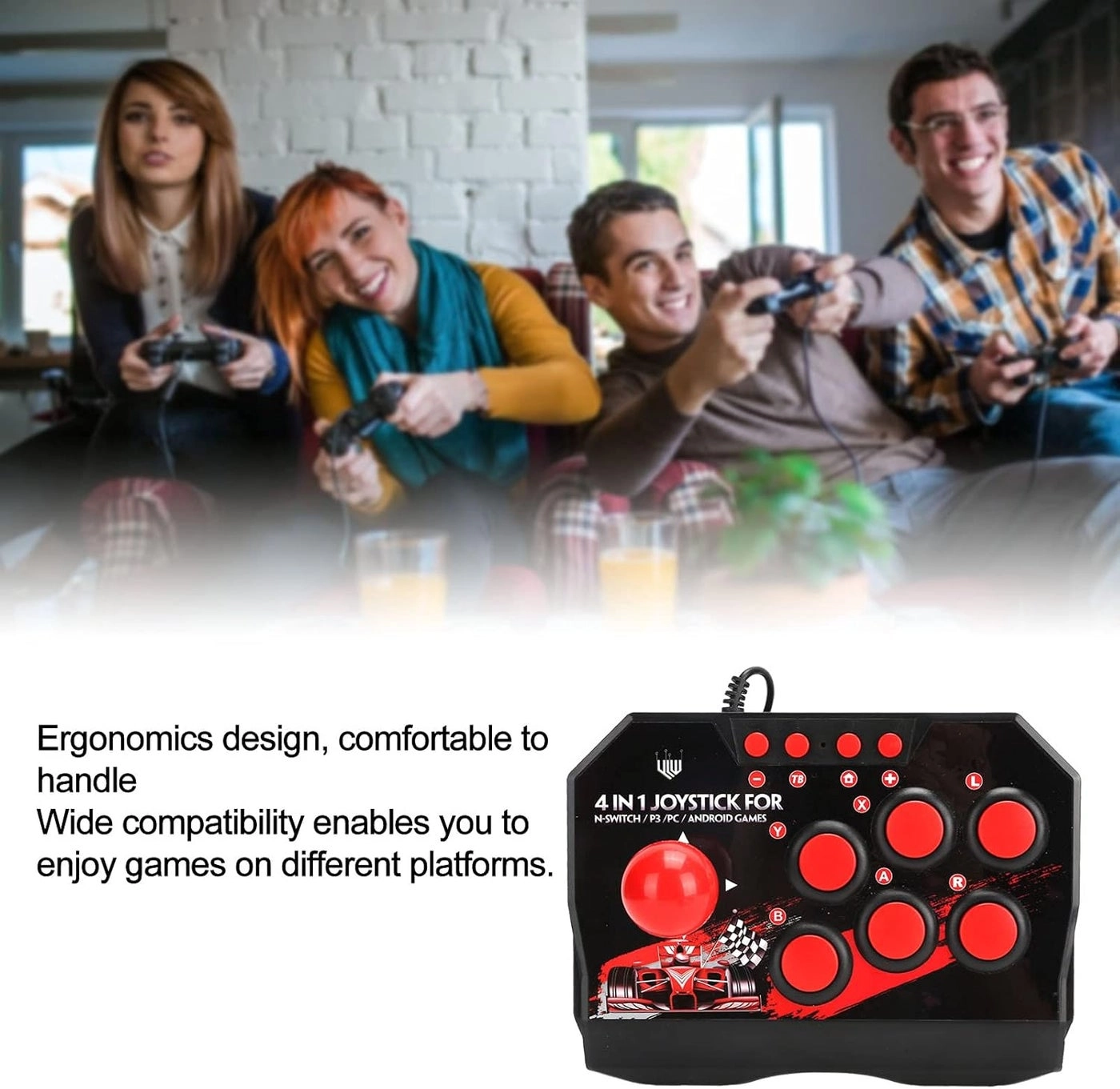 Arcade Fight Stick - black and red Switch PC PS3