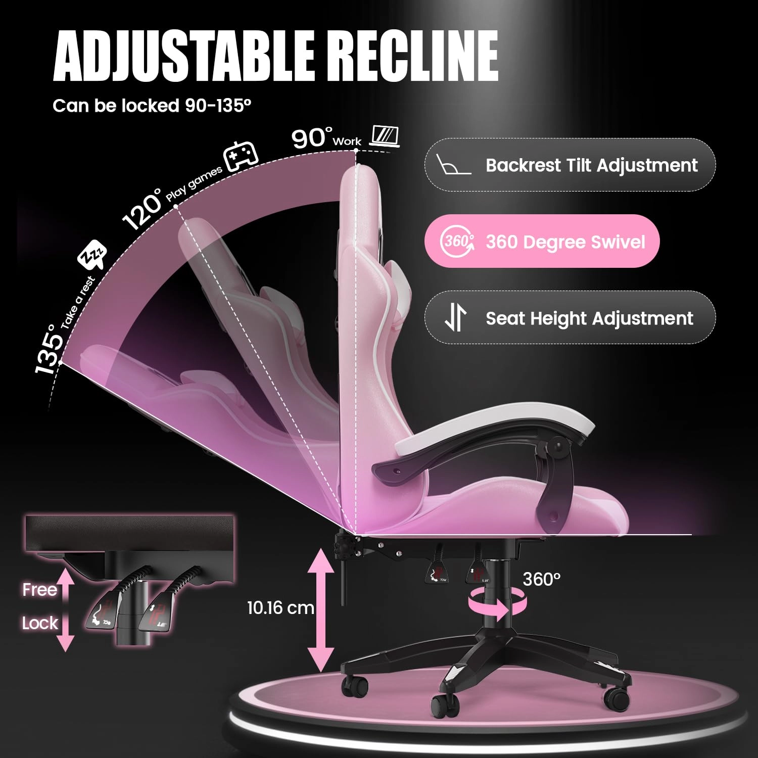A gaming chair - Adjustable Height Reclining Feature