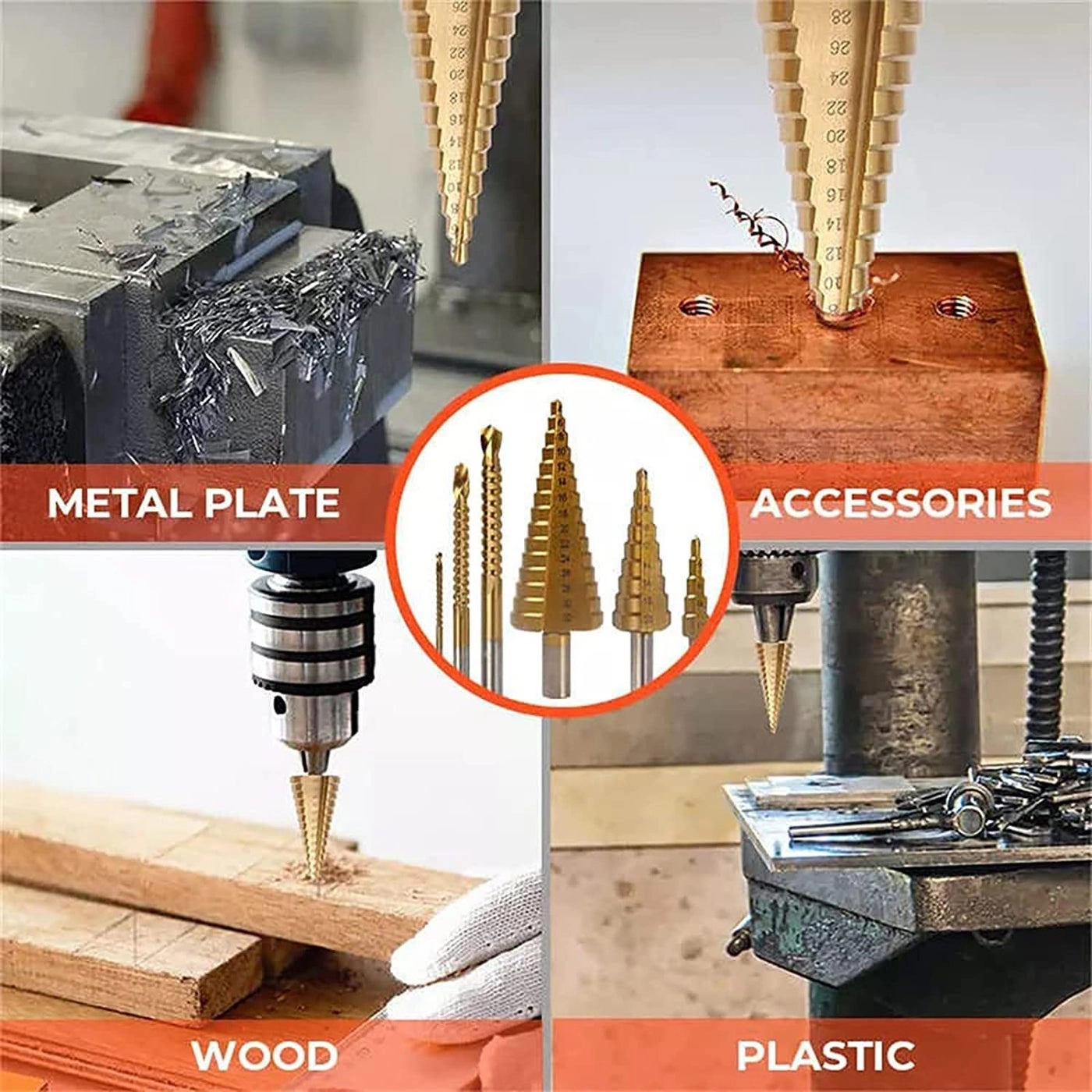 Triangular shank step drill - HSS 3pcs + Saw drill - Titanium plating 3pcs