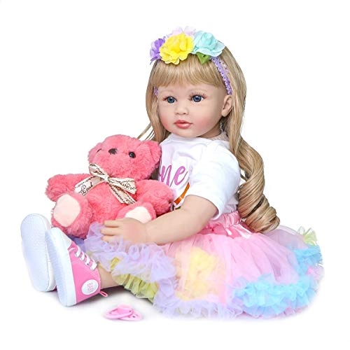Reborn Toddler Doll - 24 inch Silicone Vinyl Girl Pink Dress Ages 3+