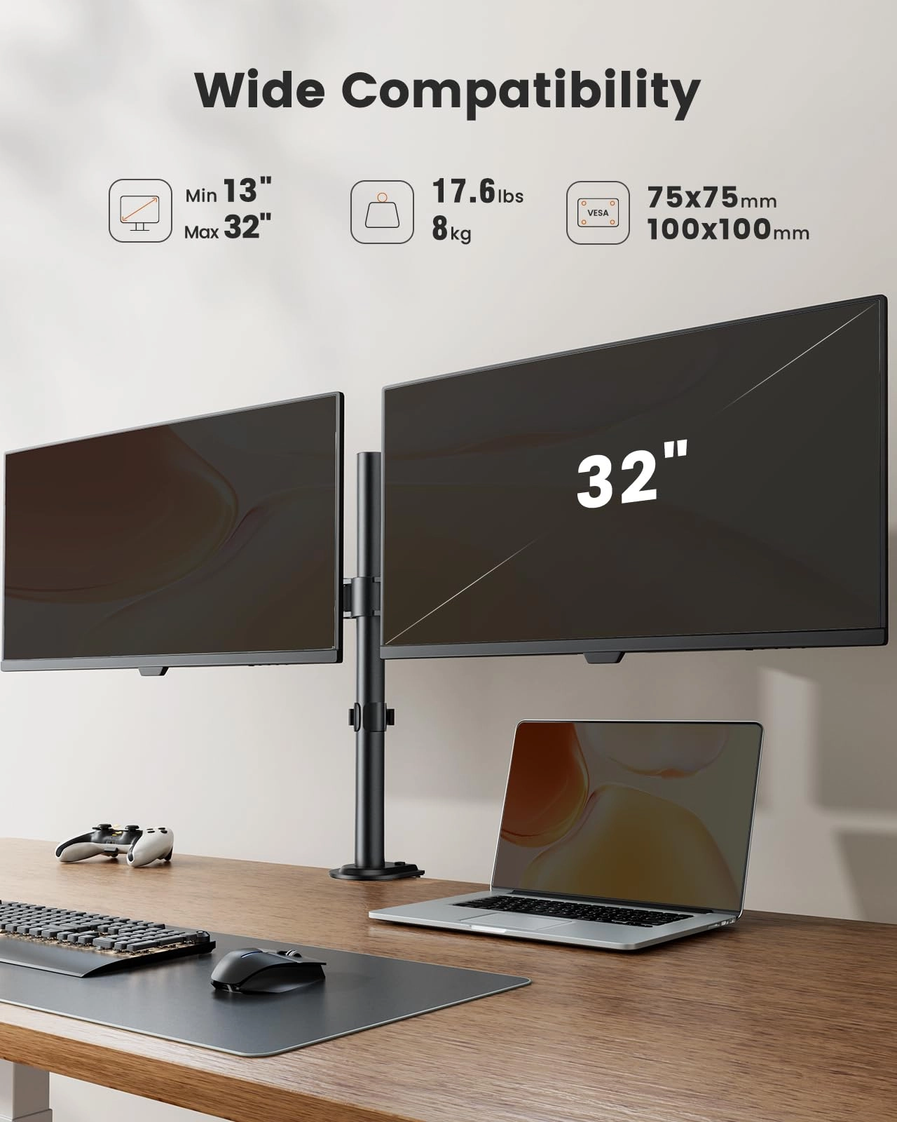 Dual Monitor Stand - 32 Inches 75x75/100x100mm