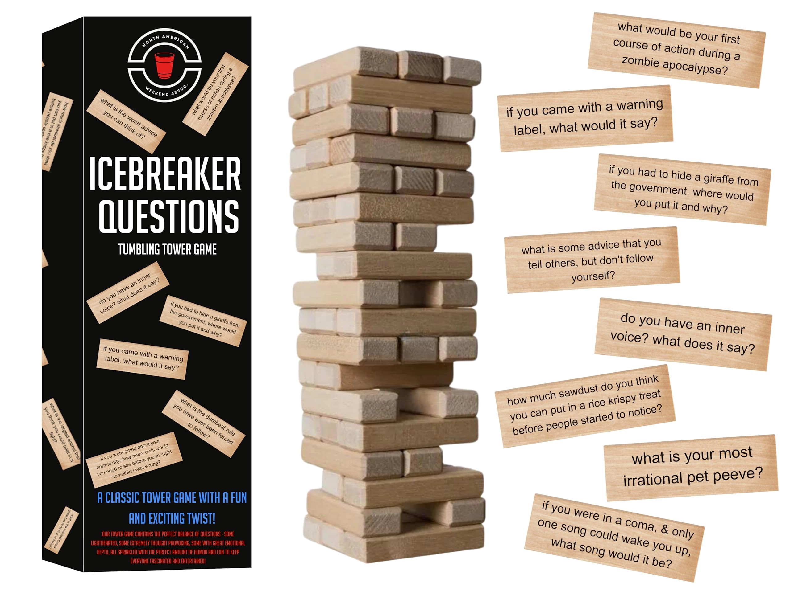 NORTH AMERICAN WEEKEND Icebreaker Questions Tumbling Tower Game - 54 Blocks Multicolor
