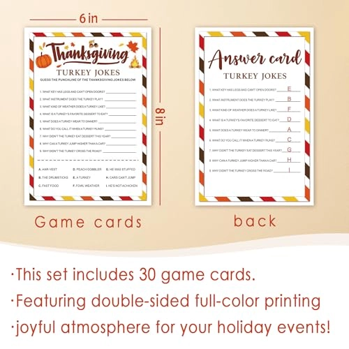 Thanksgiving Party Icebreaker Games Cards - 30 pieces