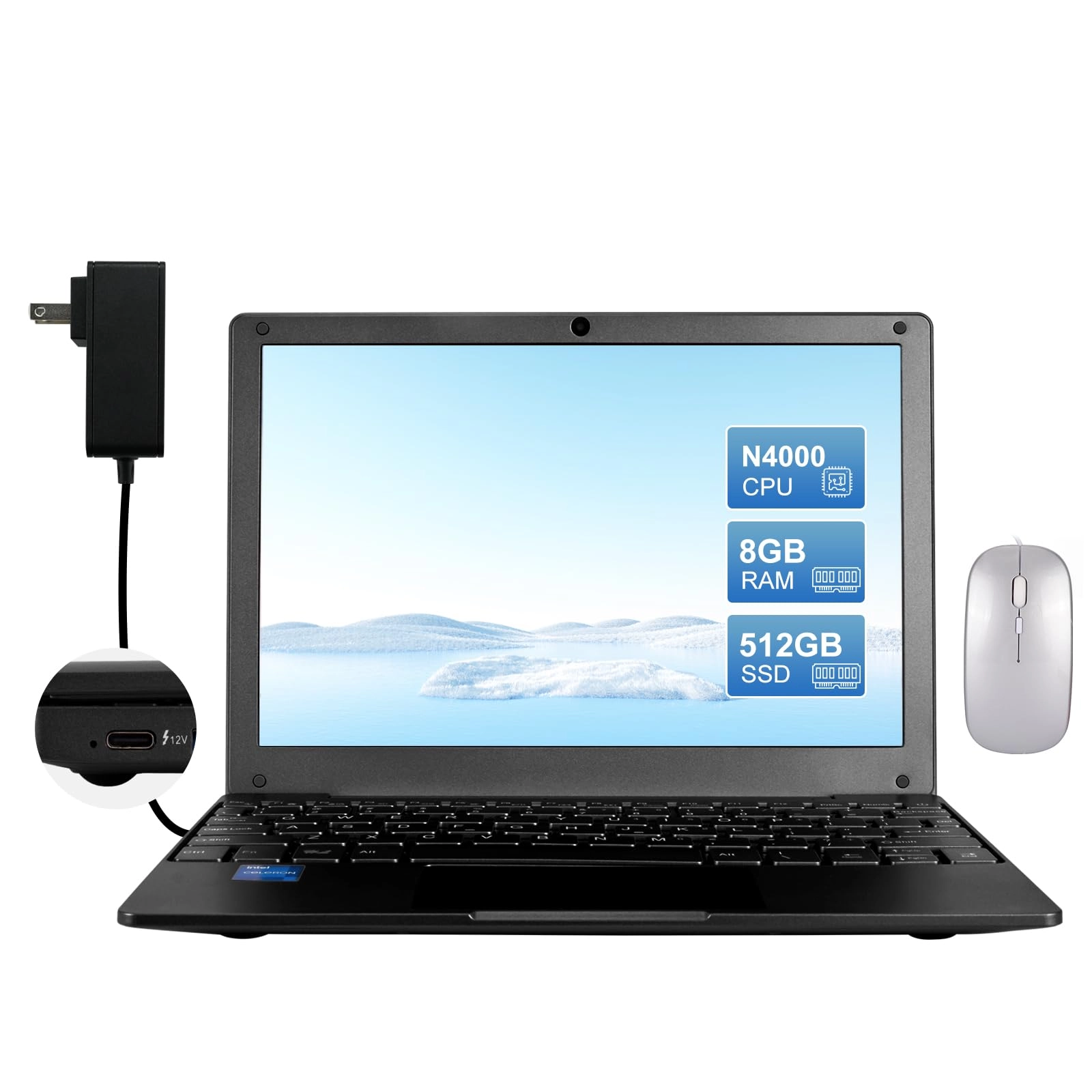 Honlin Mini Laptop - 10.1'' Celeron N4000 8GB DDR4 512GB SSD