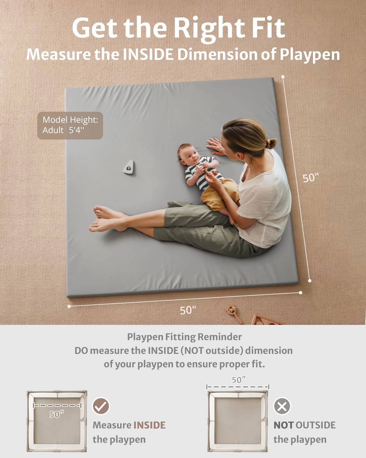 Vegan Leather Baby Play Mat - 50x50 Taupe