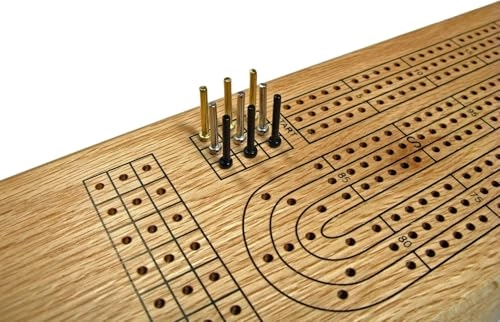 Cabinet Cribbage Set - Solid Oak 3 Track Metal Pegs