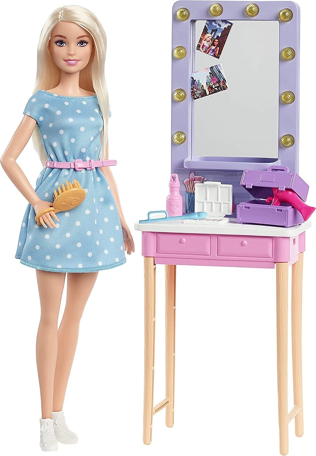 Barbie Big City, Big Dreams Malibu Doll - 11.5-in Blonde + Backstage Dressing Room Playset - Accessories Ages 3+