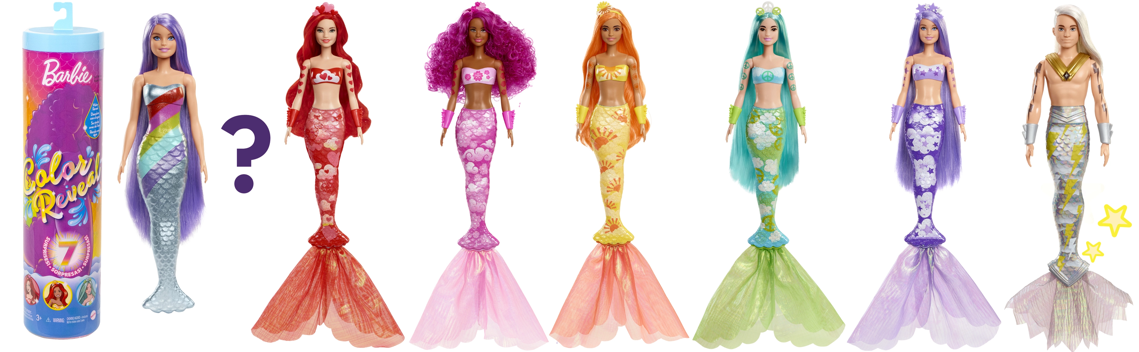 Barbie Flower Magic Mermaid - Long Blonde Hair Pink Highlights Ombre Tail Ages 3+