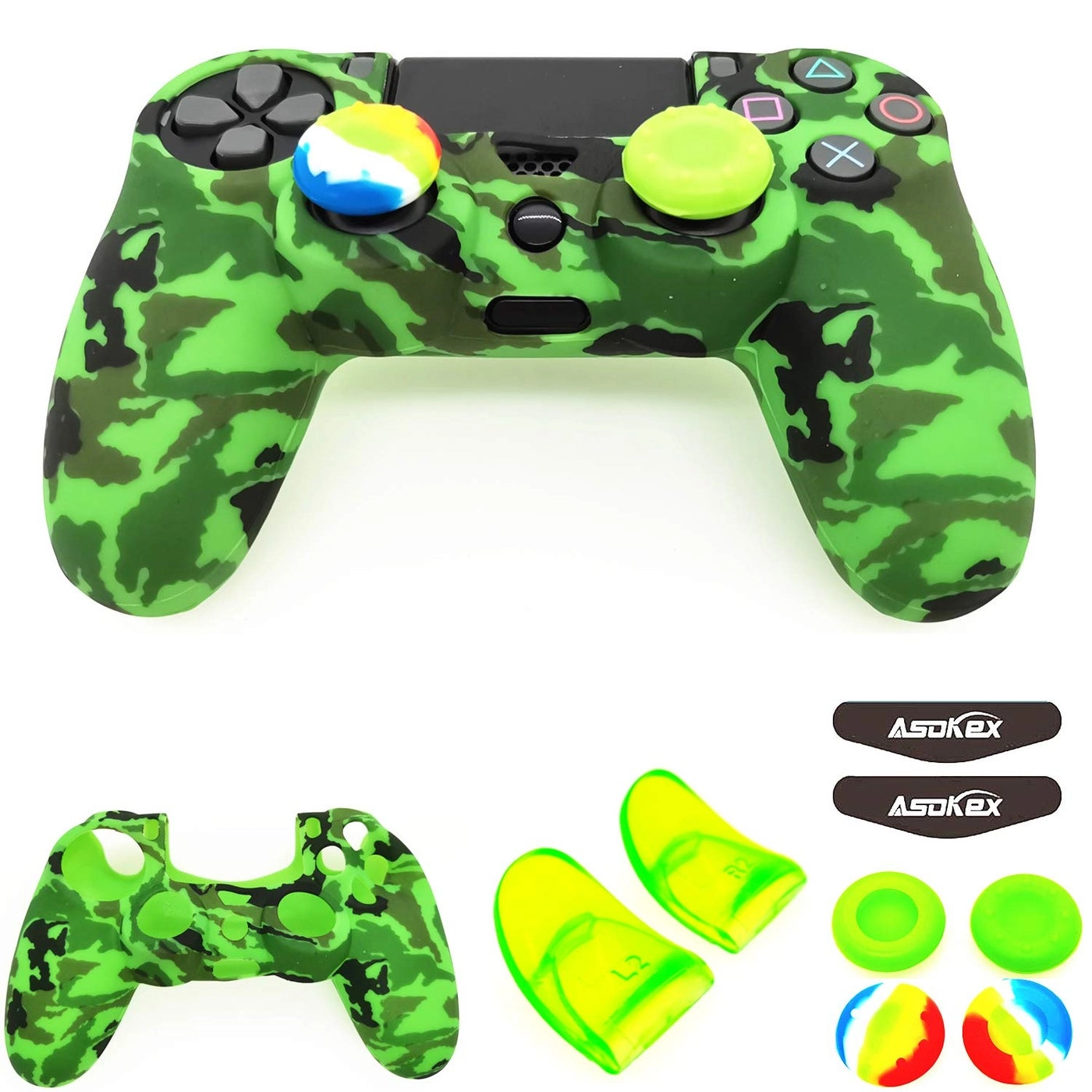 Asokex Silicone Skin Cover for Ps4 Controller - Green camouflag