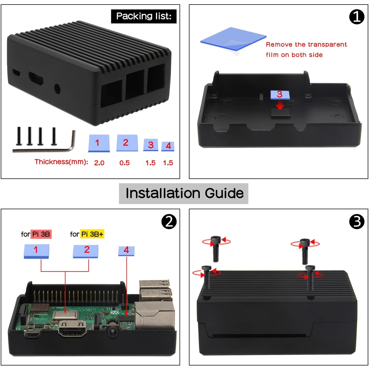 Aluminum Case for Pi3 - Passive Cooling Compatible with Raspberry Pi 3B+/3B