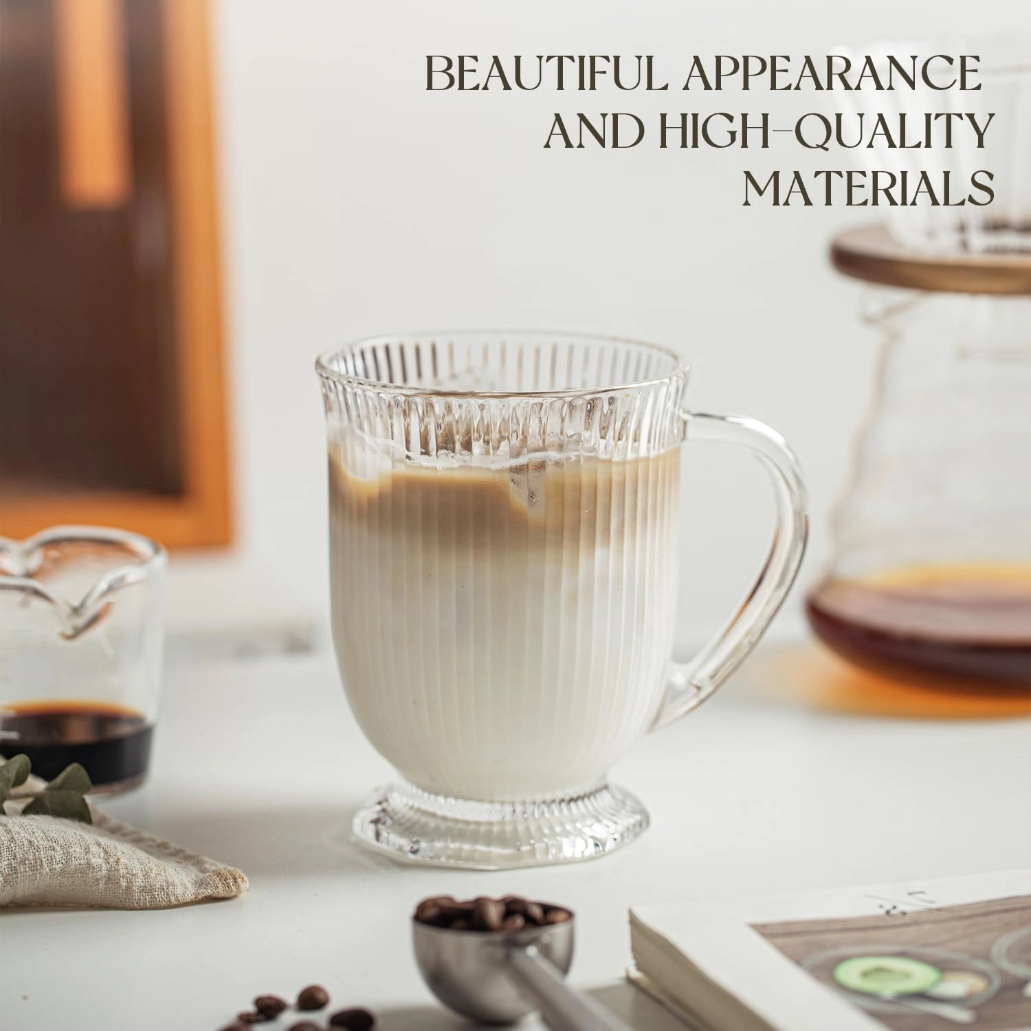 Ribbed Glass Tumbler - 4 pcs Handle 480 ml