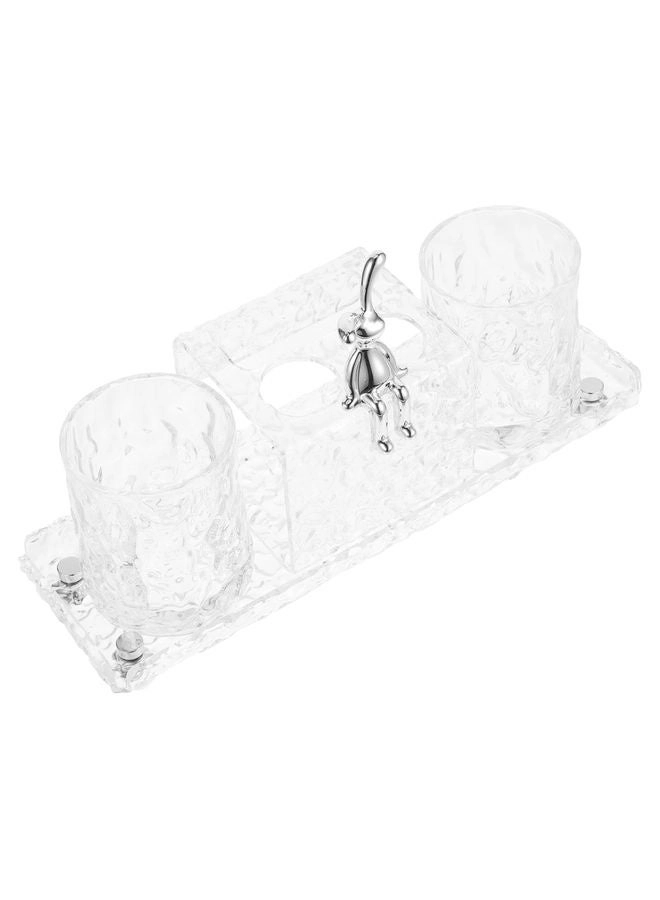 HOMESTAR Multifunctional Bathroom Countertop Toothbrush Holder - 2 Rinse Cups clear