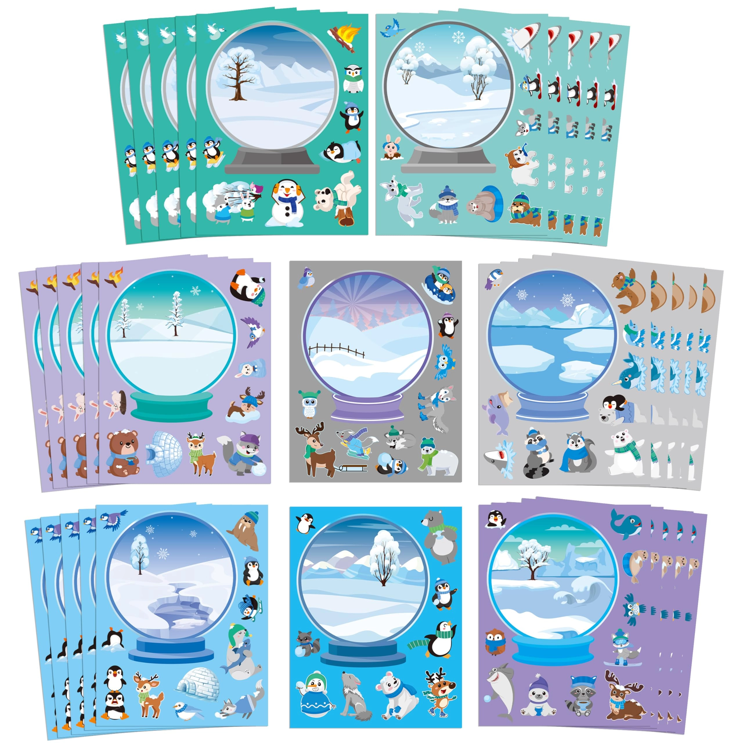 cy2side Winter Polar Animals Sticker Book Glow in the Dark 40 pcs