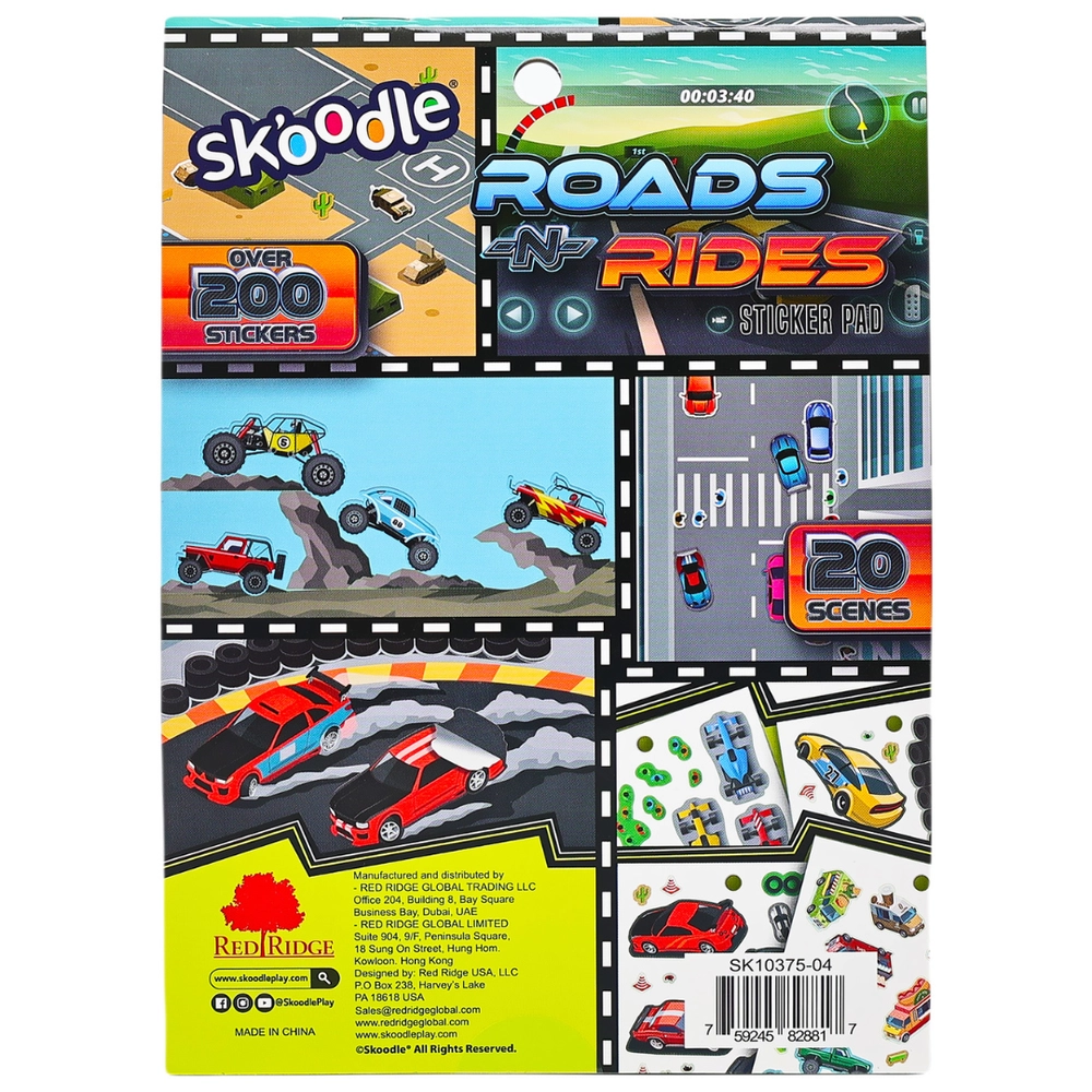 Roads N' Rides Reusable Sticker Pad Multicolor 200 pcs