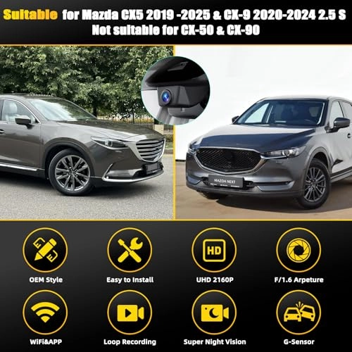 4K Dash Cam - 2160p for Mazda CX5 2019 -2025 & CX-9 2020 - 2024 2.5 S