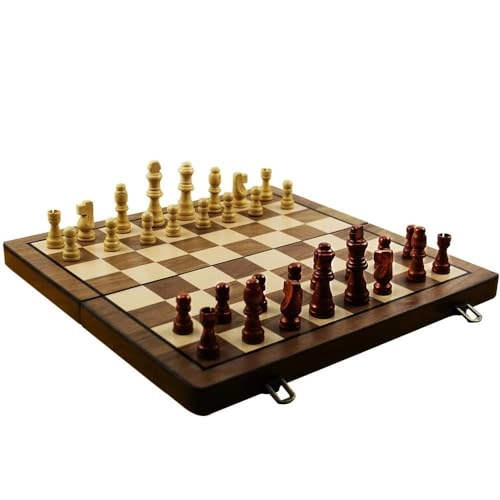 Chess and Checkers - Wooden Magnetic Hazelnut Finish